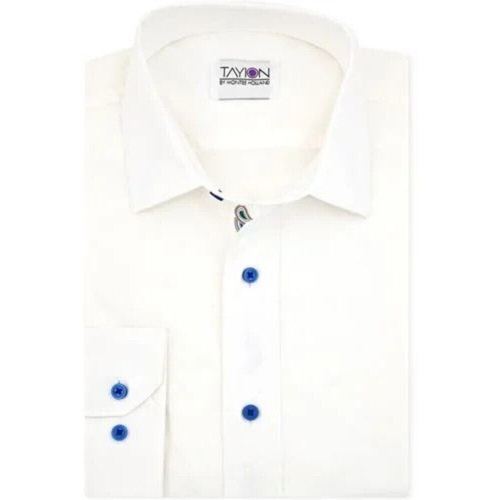 Tayion Collection Men's Slim fit Long Sleeve Button-Up Shirt White XXL 18-18.5